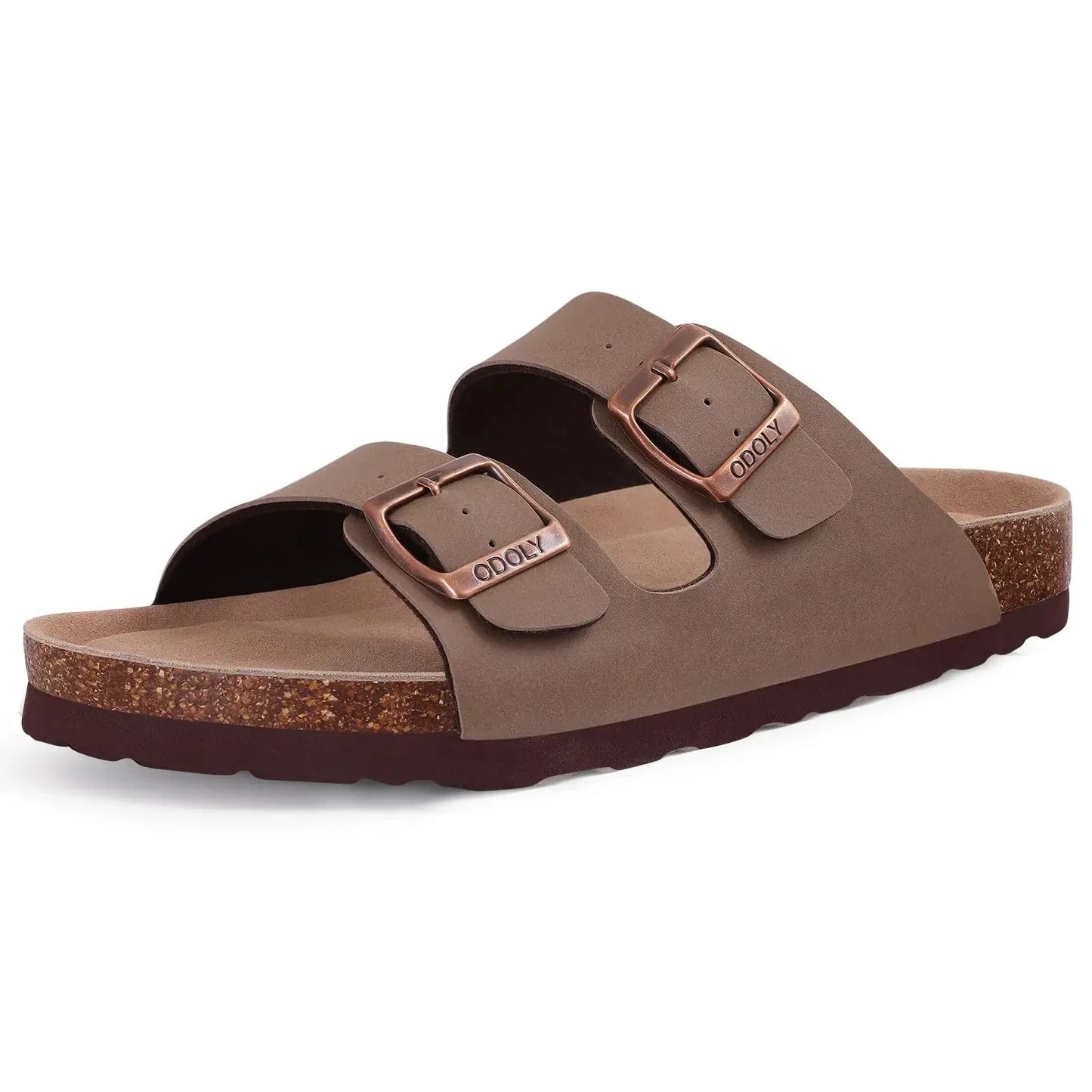 Open teen sandalen met kurk voor dames - verstelbare gesp, platte suède pantoffels