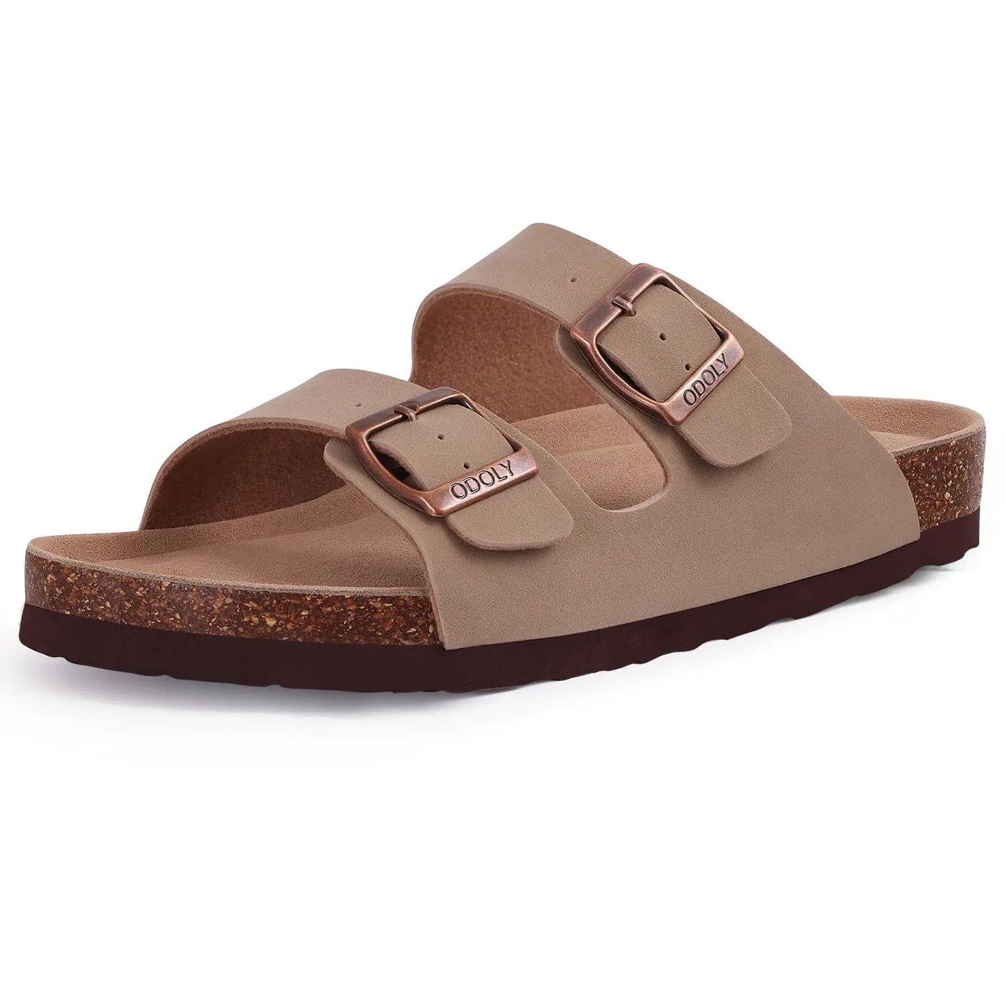 Open teen sandalen met kurk voor dames - verstelbare gesp, platte suède pantoffels