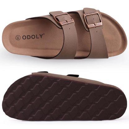 Open teen sandalen met kurk voor dames - verstelbare gesp, platte suède pantoffels